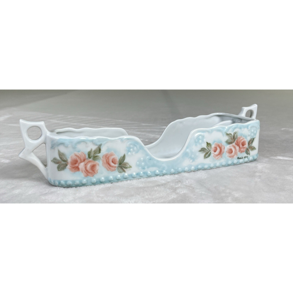 Vntg Maryland China Tabletop Porcelain Silverware Holder Hand Painted Adele Kay